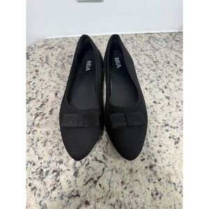 MIA Renhen Black Knit Pointed Toe Ballet Flats with Bow Detail Womens 9.5M